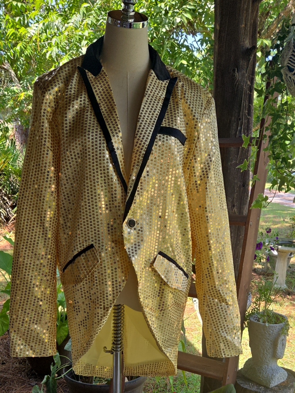 Gold Sequined Long Line Costume Tuxedo Size Extra Large